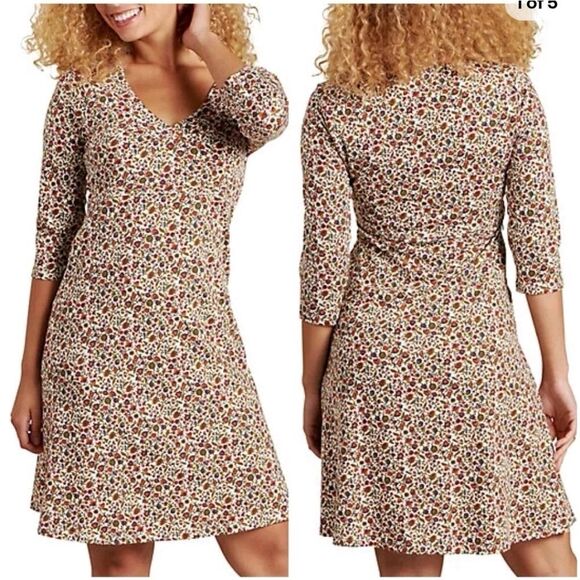 Toad & Co Rosalinda Floral Salt Vine Print A-Line 3/4 Sleeve Casual Dress Medium - Picture 1 of 7